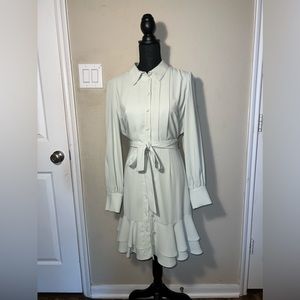 Alex Marie Jesse Long Sleeve Tie Waist Tiered Pleated Shirt Dress